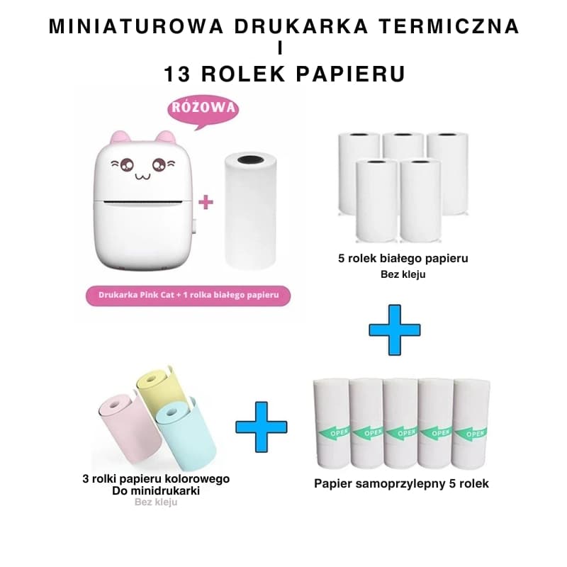 Mini Drukarka Termiczna Bezprzewodowa – 13 Rolek Papieru w Zestawie