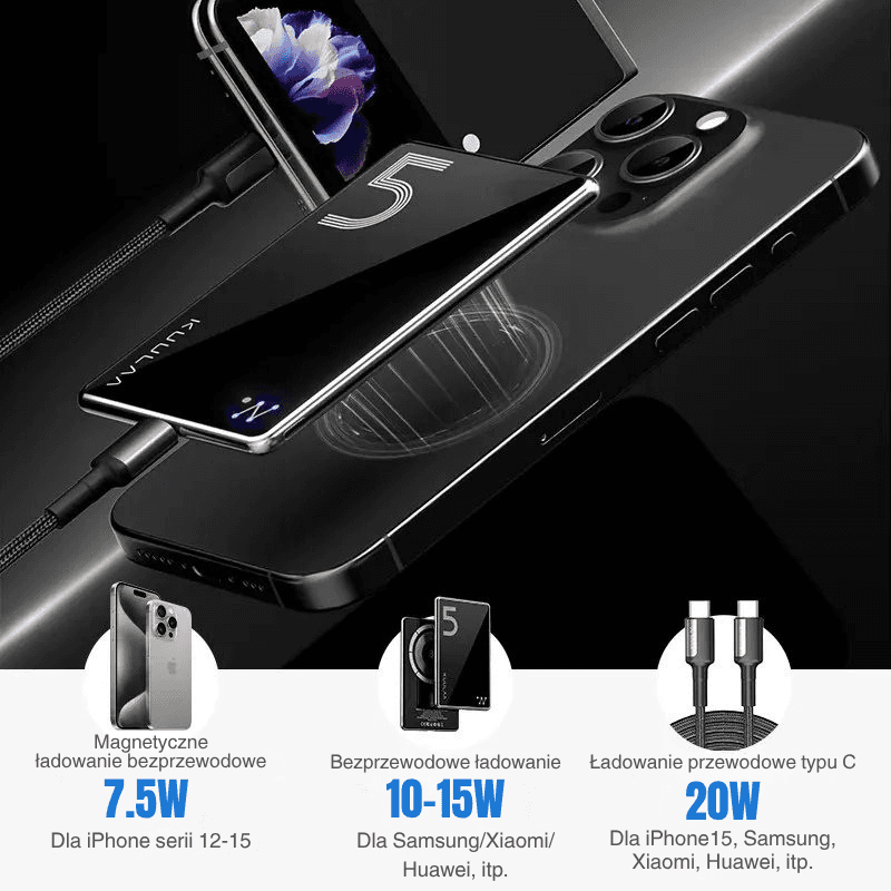 KUULAA MagOn Power Bank 5000mAh – Magnetyczna Ładowarka Bezprzewodowa 20W