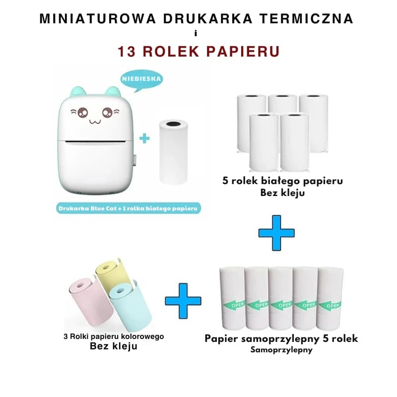 Mini Drukarka Termiczna Bezprzewodowa – 13 Rolek Papieru w Zestawie