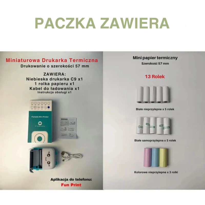 Mini Drukarka Termiczna Bezprzewodowa – 13 Rolek Papieru w Zestawie