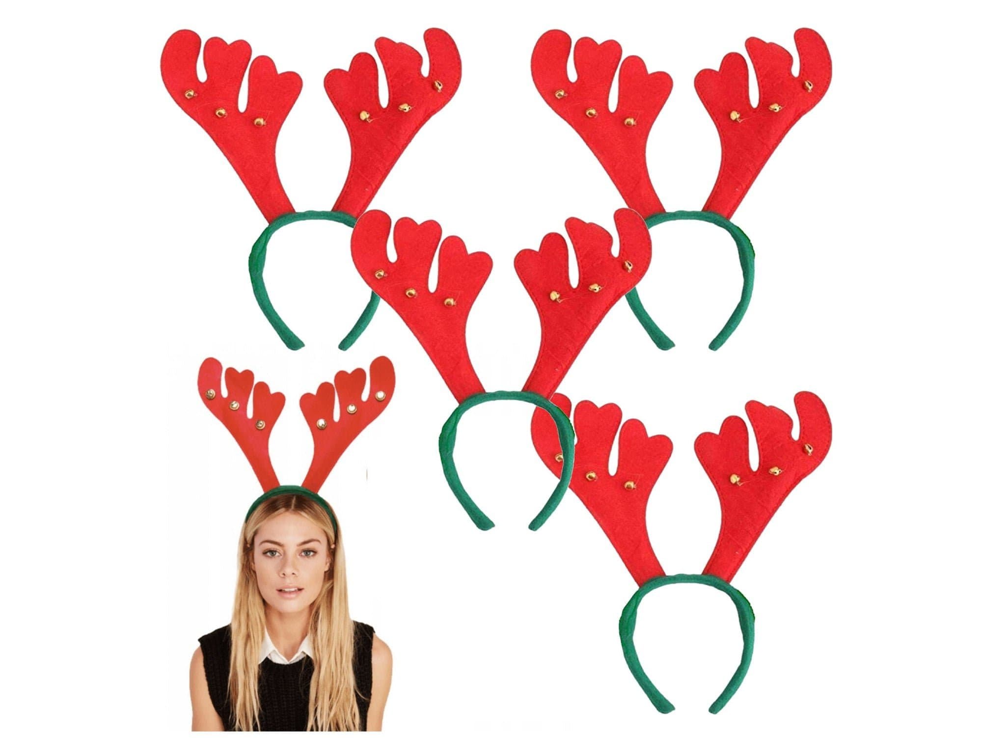 Zestaw 4x Opaska z Rogami Renifera i Dzwoneczkami | Świąteczna Dekoracja na Głowę