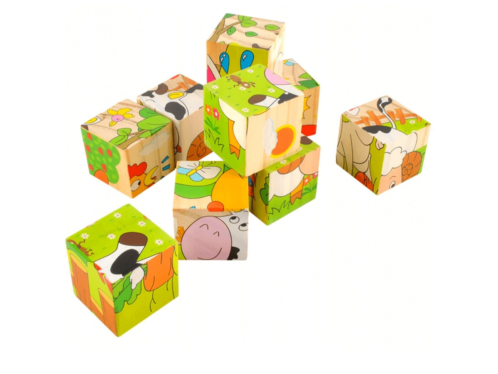 Klocki drewniane 6w1 edukacyjne puzzle układanka logiczna dla dzieci farma