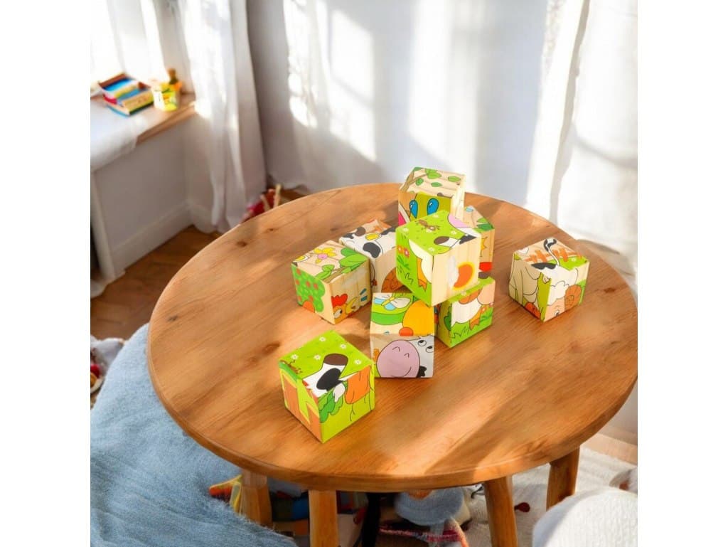 Klocki drewniane 6w1 edukacyjne puzzle układanka logiczna dla dzieci farma